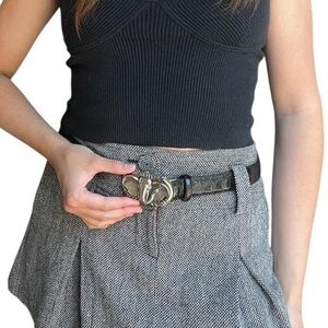 Vintage Brighton 1996 Black Leather Elephant Silver Belt Buckle Size S